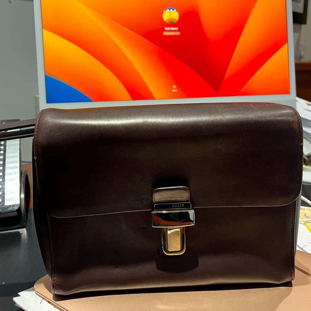 BALLY Clutch Bag Logo Plate Leather Authentic leather unisex mens women